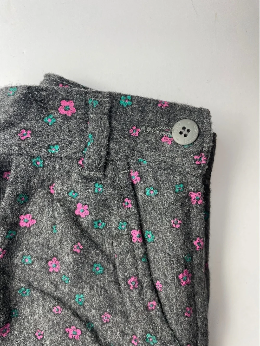 Vintage O2E by Benetton Girls Wool Blend Floral Pants Gray Pink Made Italy Sz 8